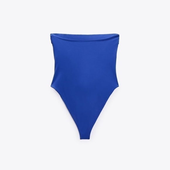 ZARA RUCHED DRAPED PED STRAPLESS BODYSUIT ELECTRIC BLUE SZ L - Picture 7 of 12